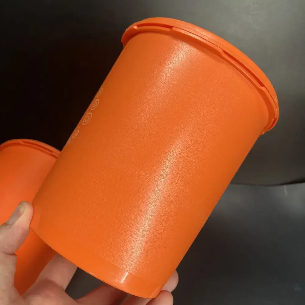 Vtg Harvest Orange Tupperware Servalier Nesting Canisters & Lids 807-7 809-10